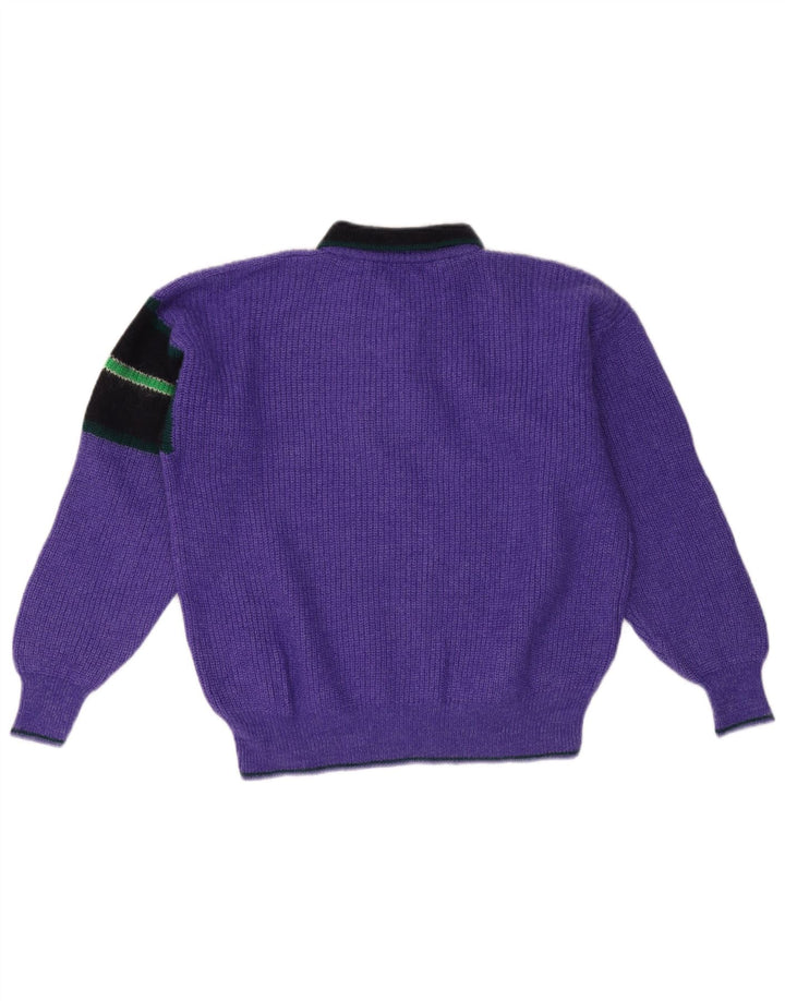 VINTAGE Mens Polo Neck Jumper Sweater Large Purple Colourblock
