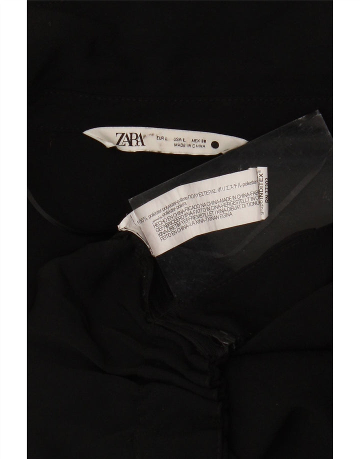 Zara Womens Crop 3/4 Sleeve Blouse Top UK 14 Large Black Polyester