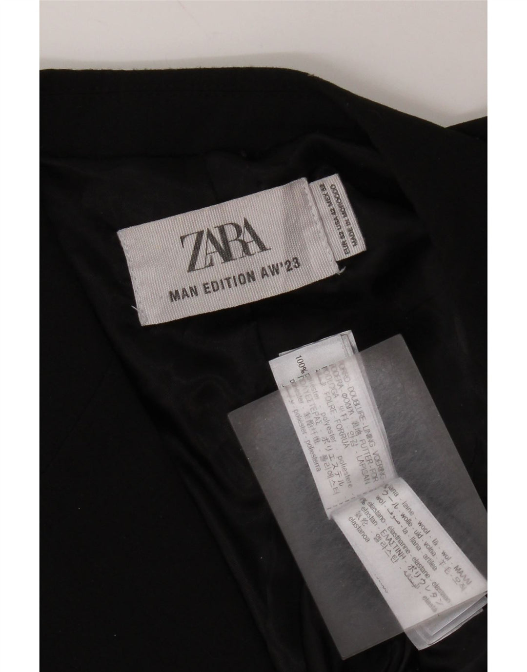 Zara Mens Double Breasted Blazer Jacket EU 52 Large Black Wool