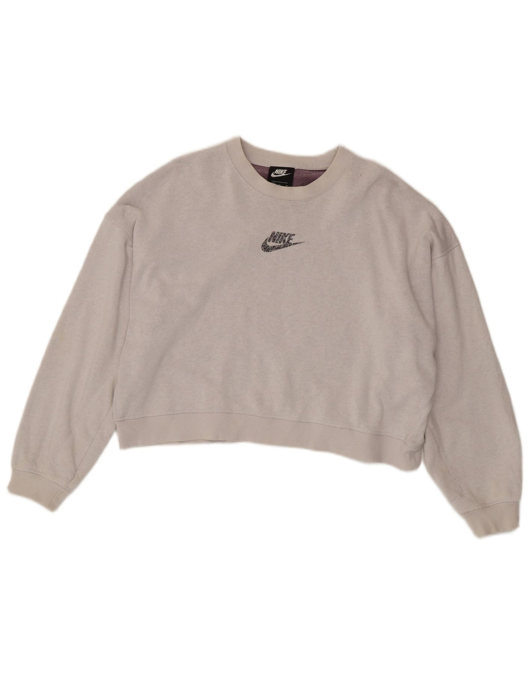 Nike Womens Crop Oversized Sweatshirt Jumper UK 14 Medium Grey Cotton