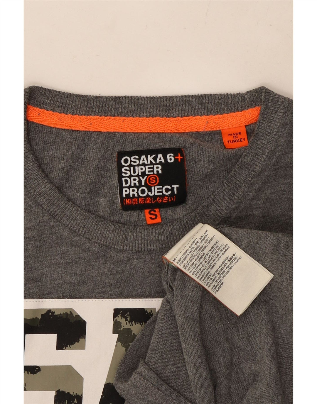 SUPERDRY Mens Osaka Graphic T-Shirt Top Small Grey Flecked Cotton