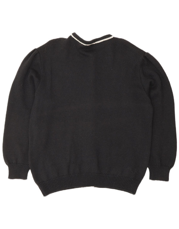 JORG PETERSON Womens Cardigan Sweater EU 42 Large Black Floral Wool