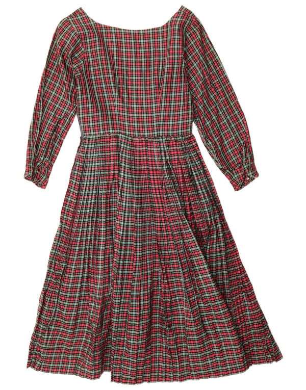 Vintage Womens Long Sleeve A-Line Dress UK 8 Small Red Check