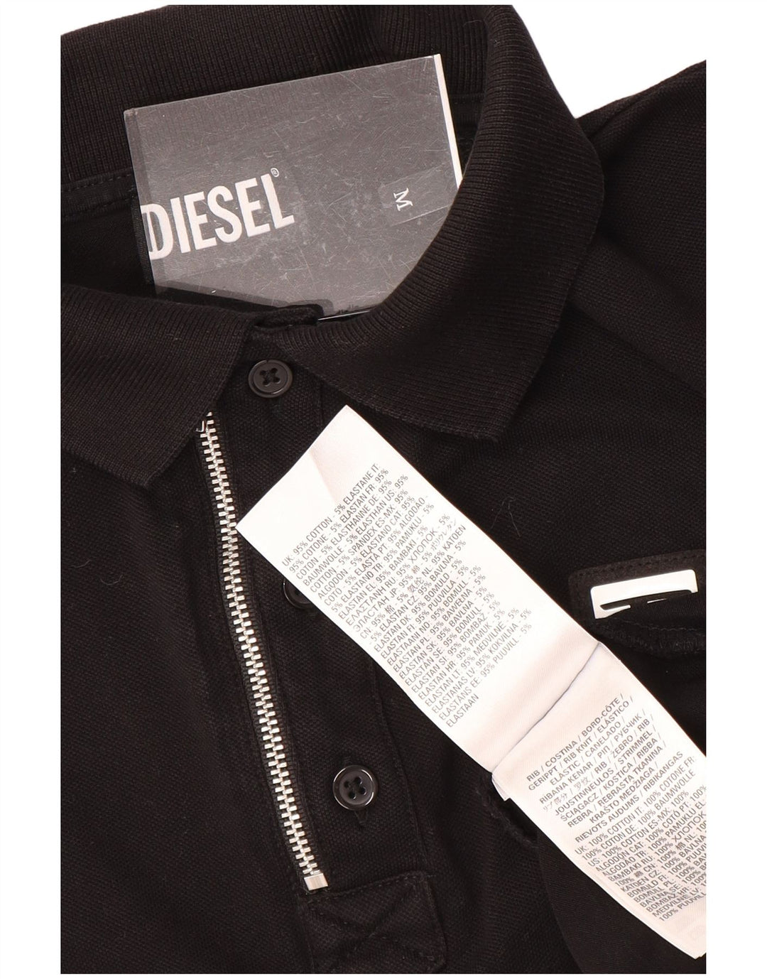 DIESEL Mens Polo Shirt Medium Black Cotton