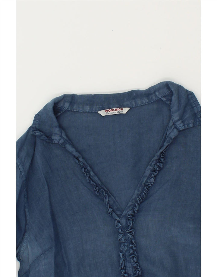 WOOLRICH Womens 3/4 Sleeve Pullover Shirt UK 10 Small Blue Linen Vintage Woolrich and Second-Hand Woolrich from Messina Hembry 