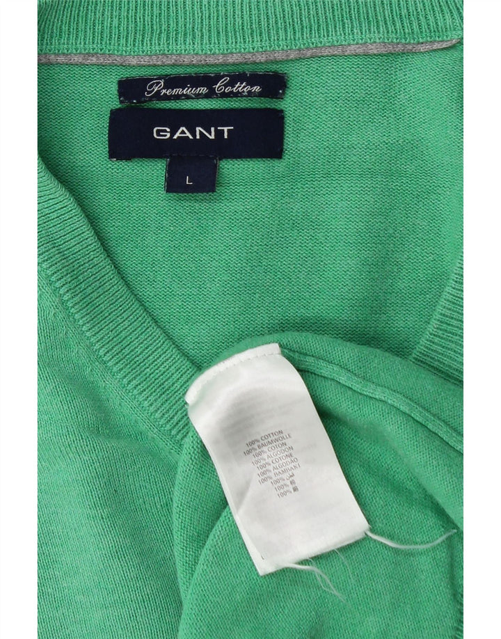 GANT Mens V-Neck Jumper Sweater Large Green Cotton