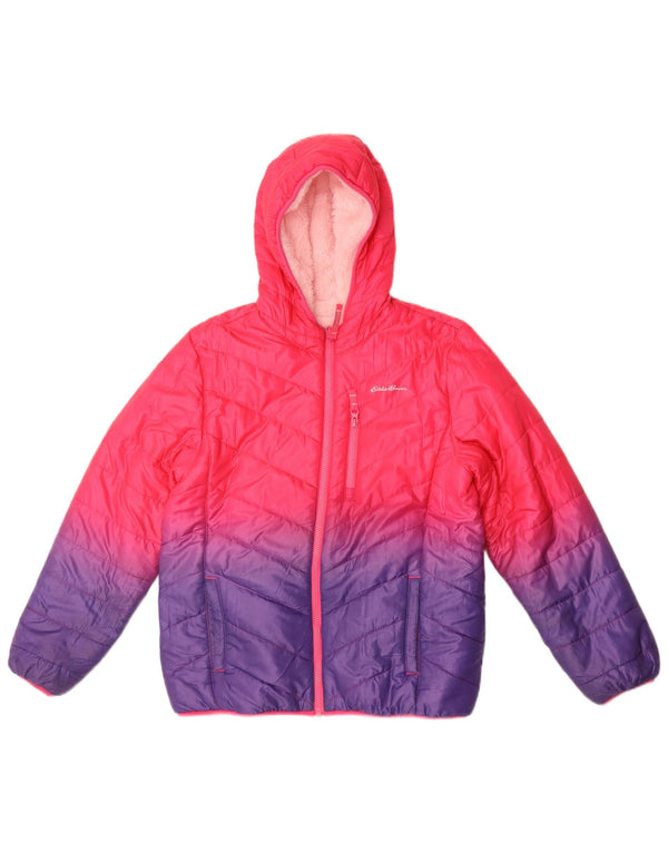 Eddie Bauer Girls Hooded Padded Jacket 14-15 Years XL Pink Colourblock