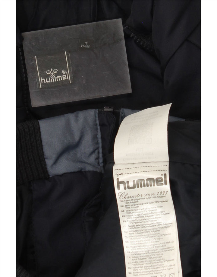 HUMMEL Boys Graphic Hooded Padded Jacket 11-12 Years Navy Blue Colourblock