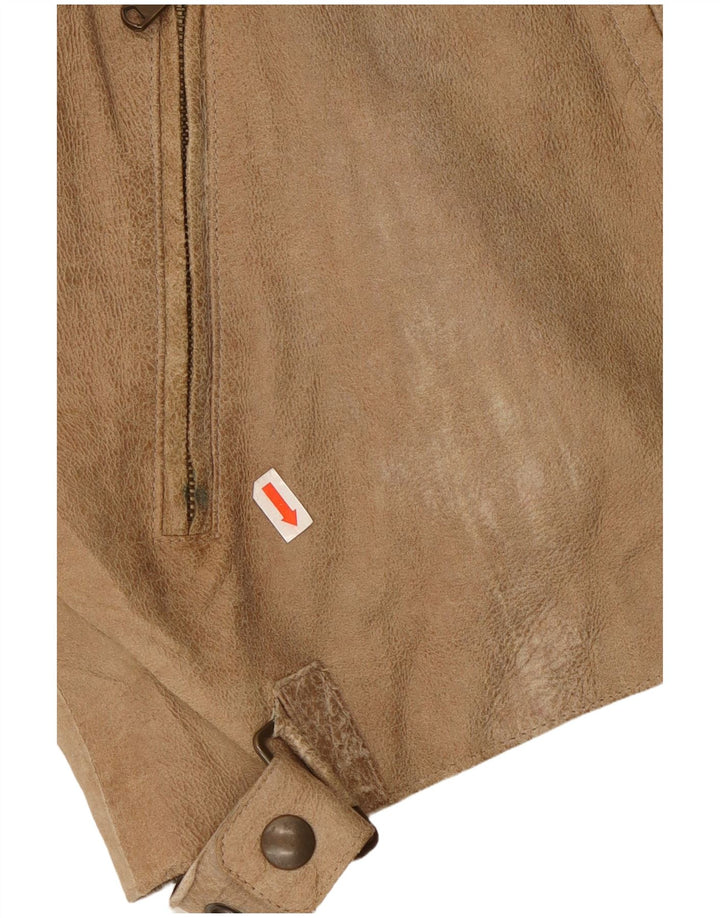 ANDREA D'AMICO Mens Leather Racer Jacket IT 56 XL Beige Leather