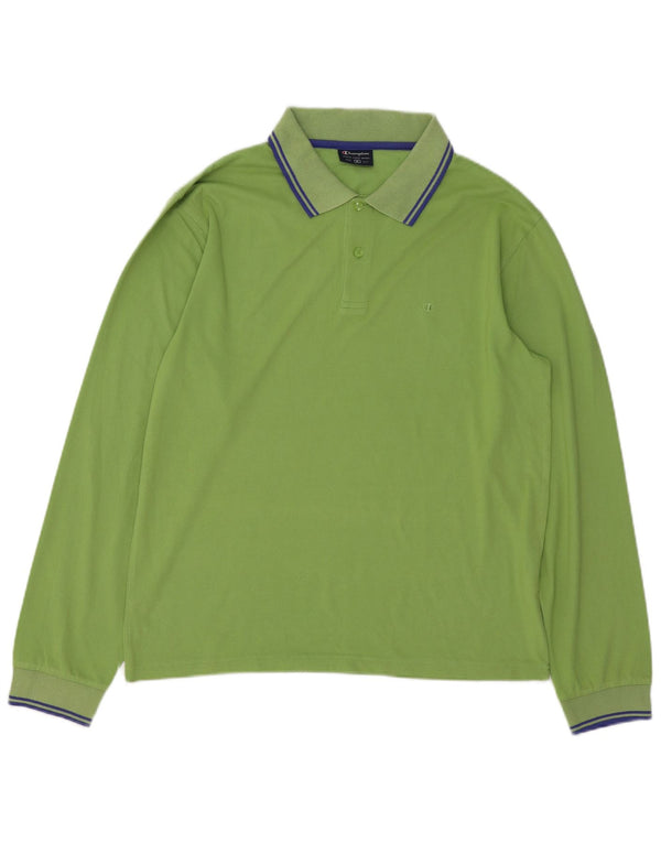 CHAMPION Mens Long Sleeve Polo Shirt Medium Green Cotton