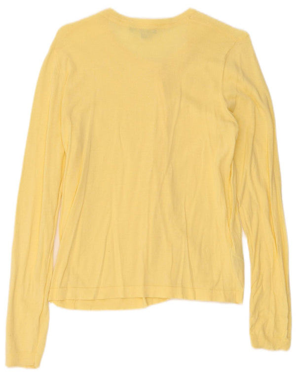 Laura Ashley Womens Cardigan Sweater UK 12 Medium Yellow Cotton