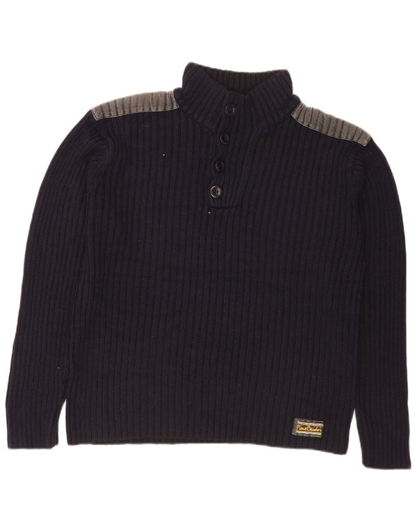 Pierre Cardin Mens Button Neck Jumper Sweater Small Navy Blue Colourblock