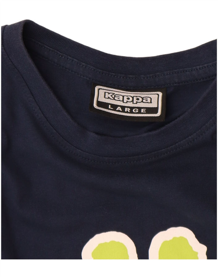KAPPA Mens Graphic T-Shirt Top Large Navy Blue Cotton