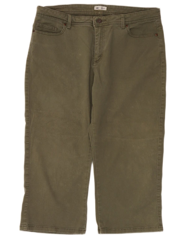 Lee Womens Straight Capri Trousers US 14 XL W36 L22 Khaki Cotton