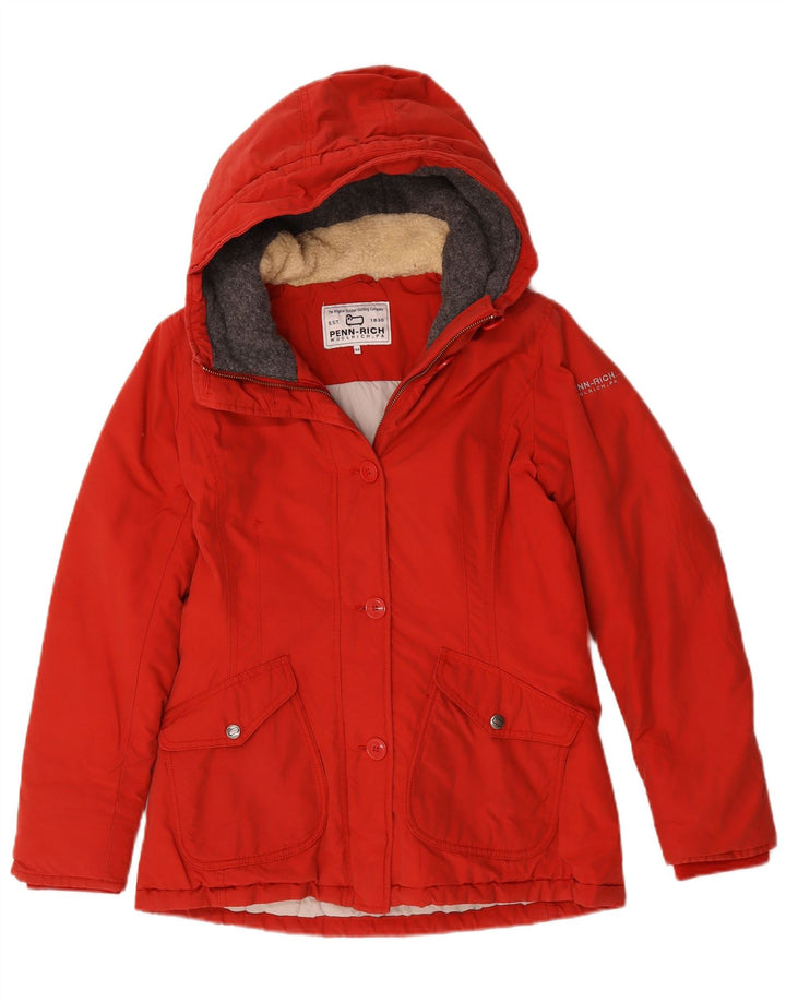 Woolrich Womens Hooded Parka Jacket UK 14 Medium Red Cotton