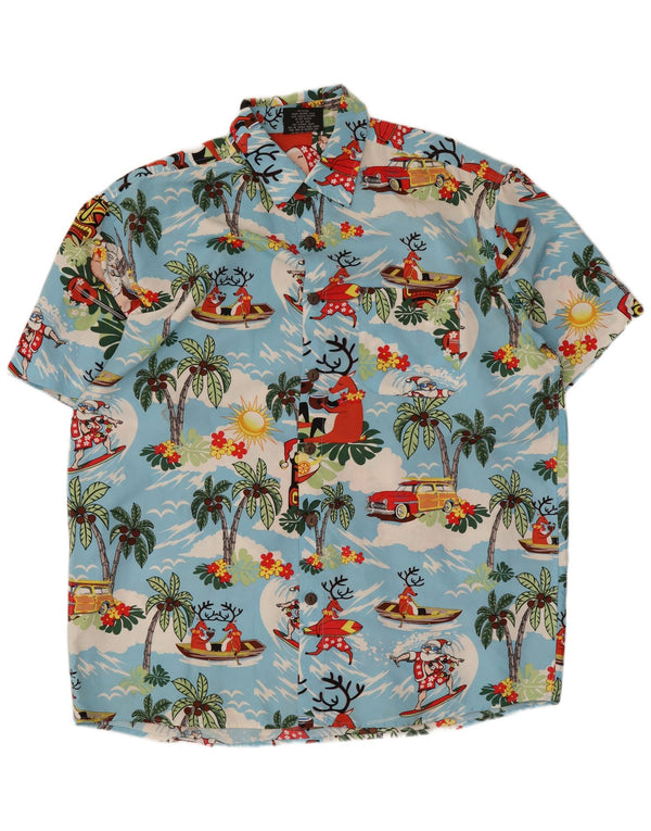 Lowes Mens Hawaiian Short Sleeve Shirt Large Blue Polyester