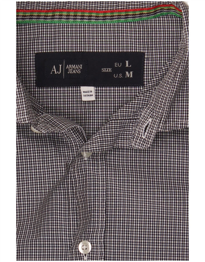 Armani Jeans Mens Slim Shirt Large Navy Blue Gingham