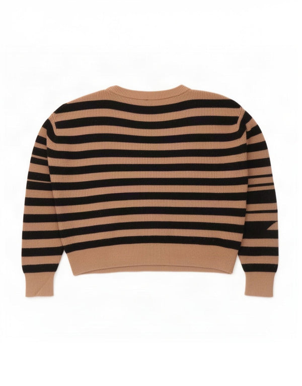 Zara Womens Oversized Boat Neck Jumper Sweater UK 16 Large Brown Striped