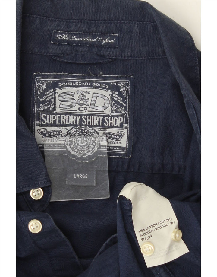 Superdry Mens Shirt Large Navy Blue Cotton