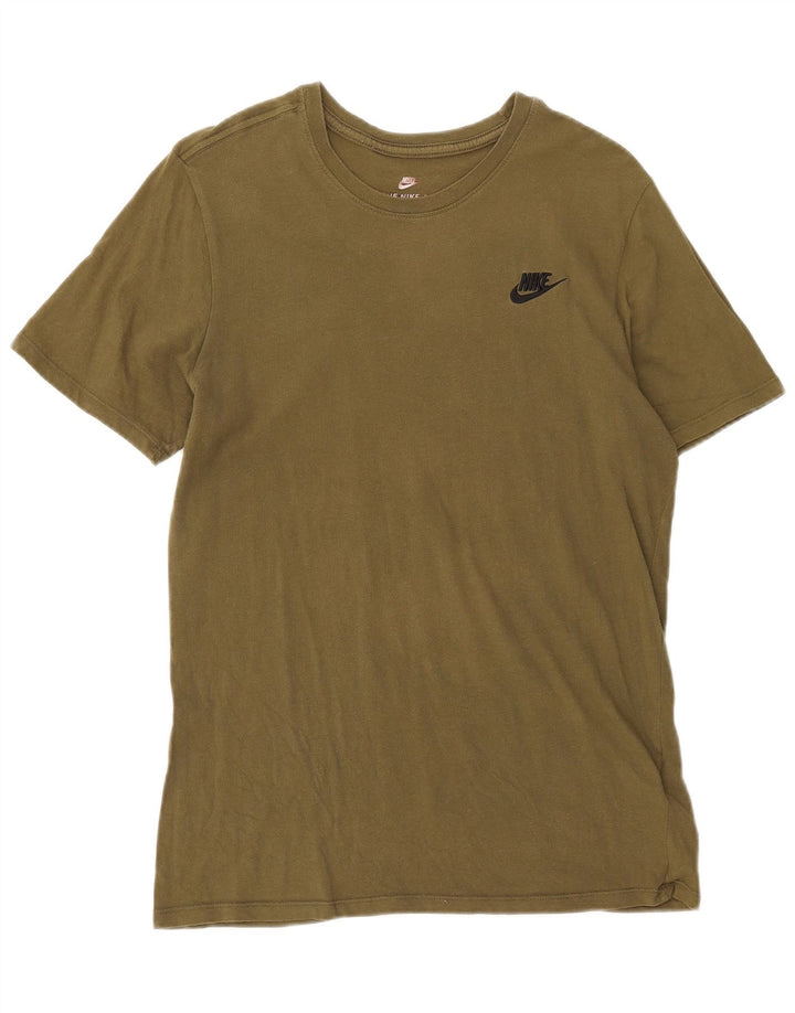 NIKE Mens Athletic Cut T-Shirt Top Medium Khaki Cotton