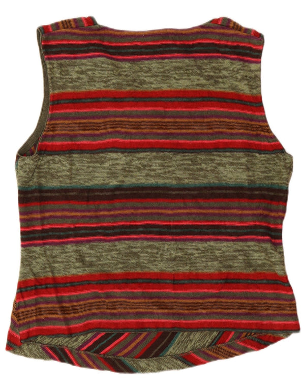 Chaps Womens Sleeveless Crop Top UK 18 XL Green Striped Linen