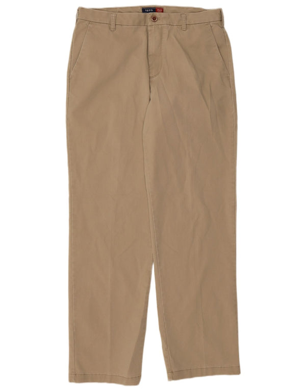 Izod Mens Classic Straight Classic Fit Chino Trousers W34 L34 Beige Cotton
