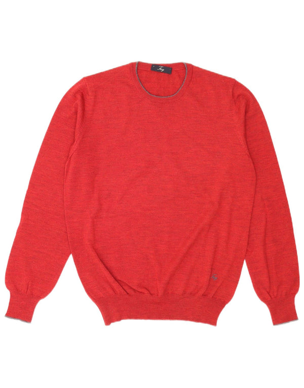 Fay Mens Crew Neck Jumper Sweater IT 48 Medium Red Virgin Wool