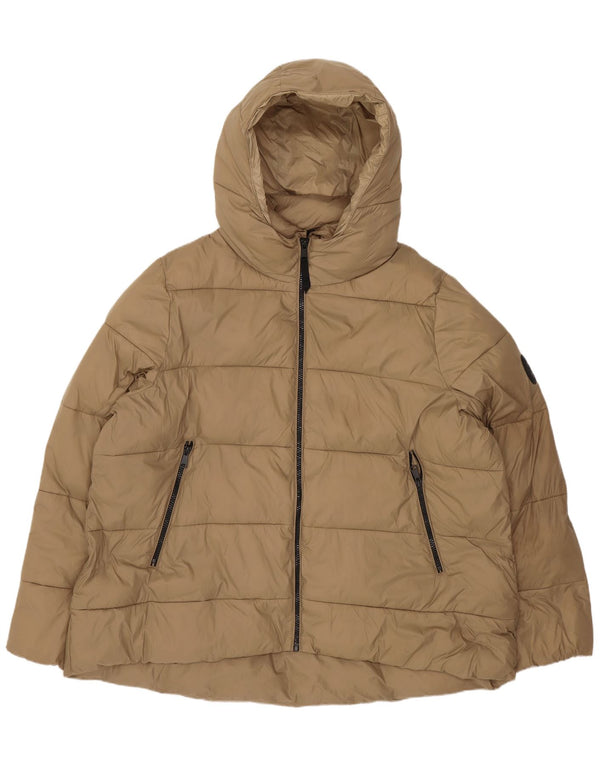 Zara Womens Hooded Padded Jacket UK 20 2XL Beige Polyester