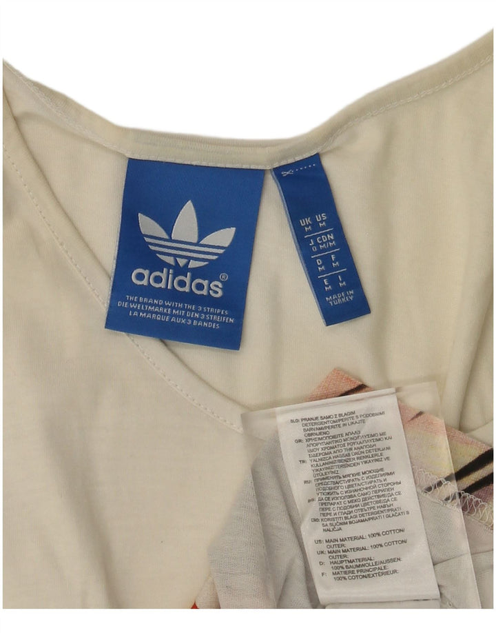 ADIDAS Womens Graphic Vest Top UK 14 Medium Off White Cotton