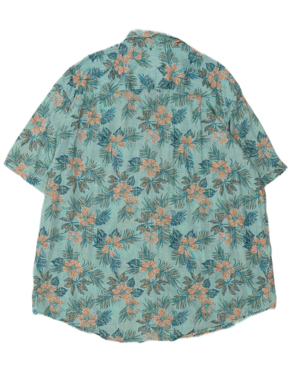 IZOD Mens Tall Short Sleeve Shirt 2XL Turquoise Floral Cotton