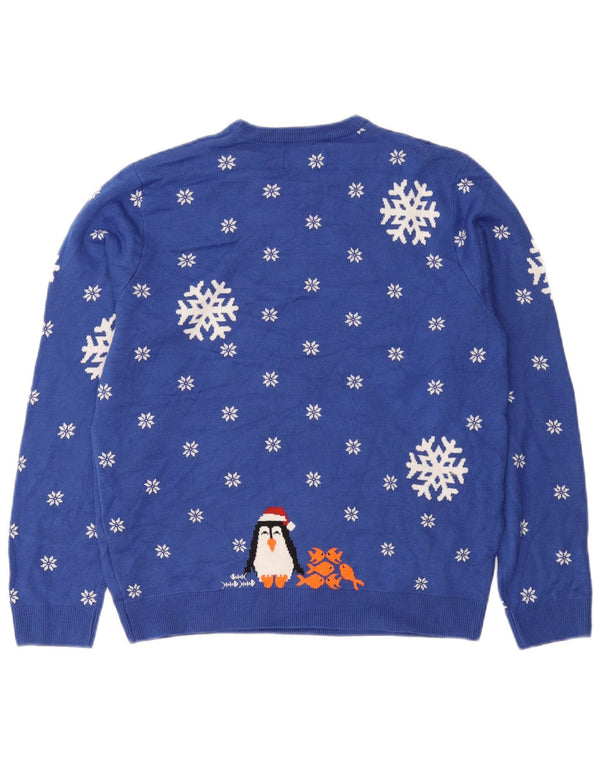 Marks & Spencer Mens Crew Neck Jumper Sweater Medium Blue Winter