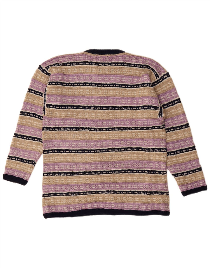 VINTAGE Mens Crew Neck Jumper Sweater Medium Purple Striped