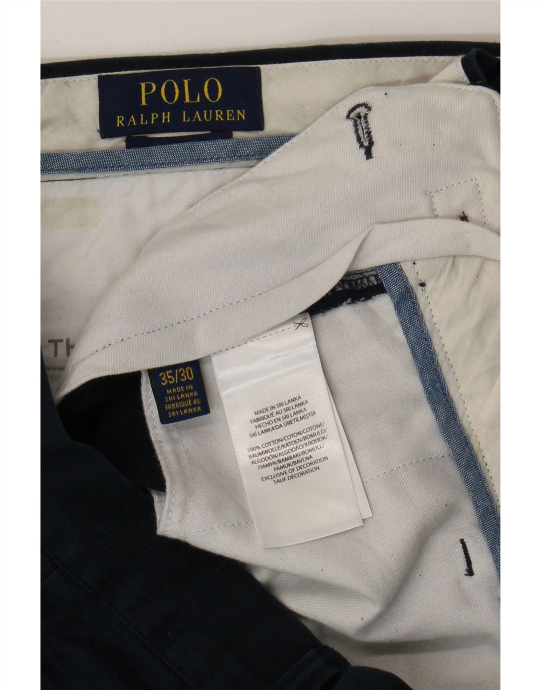 Polo Ralph Lauren Mens Straight Chino Trousers W35 L30 Navy Blue Cotton