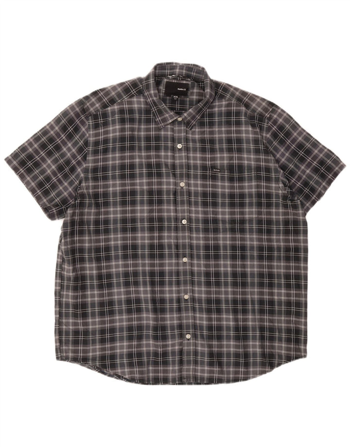HURLEY Mens Short Sleeve Shirt 2XL Grey Check Cotton