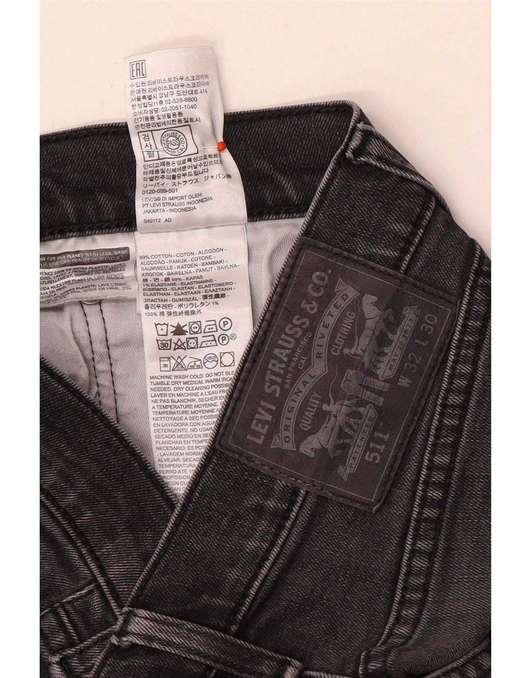 Levi's Mens 511 Slim Jeans W32 L30 Grey Cotton