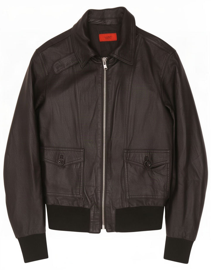 Vintage Womens Leather Jacket IT 48 XL Black