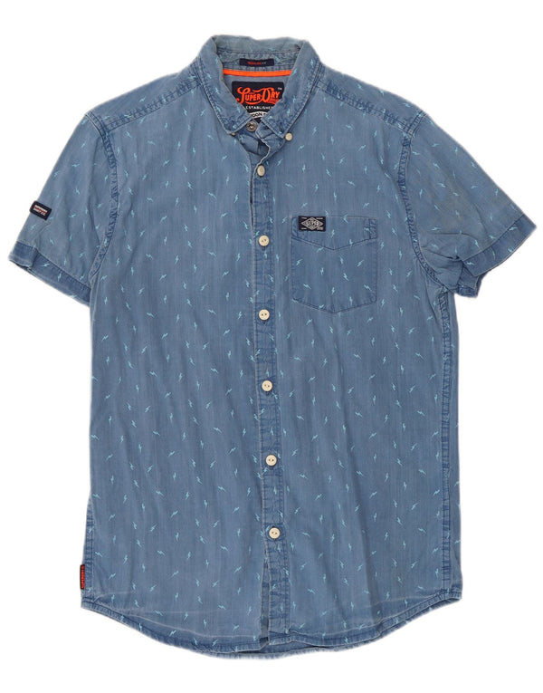 Superdry Mens Short Sleeve Regular Fit Shirt Small Blue Spotted Cotton