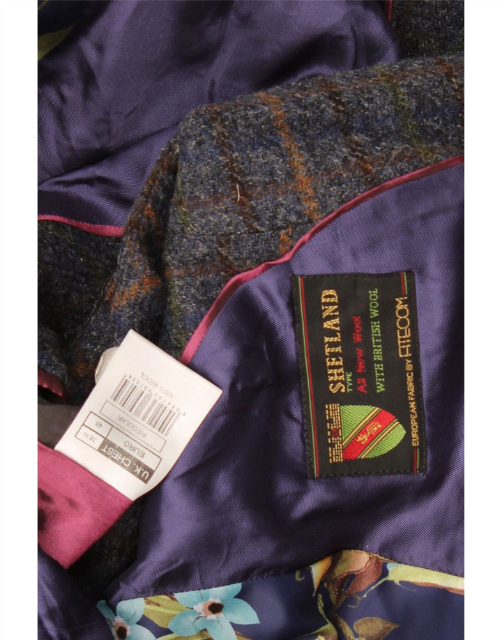 VINTAGE Mens 2 Button Blazer Jacket UK 38 Medium Navy Blue Check Wool