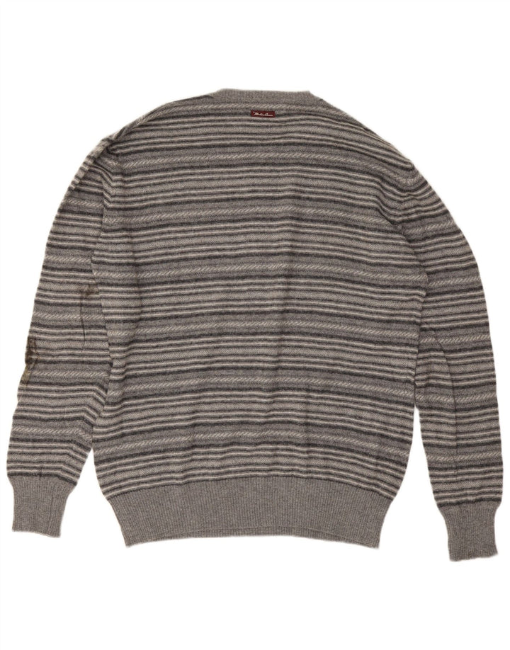 Marlboro Classics Mens Crew Neck Jumper Sweater XL Grey Striped