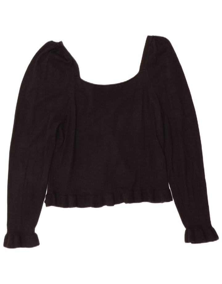 Zara Womens Crop Top Long Sleeve UK 14 Large Black Viscose