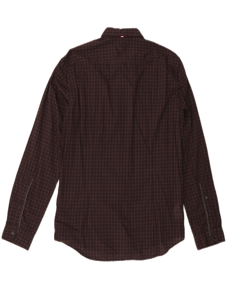 HUGO BOSS Mens Shirt Medium Brown Check Cotton