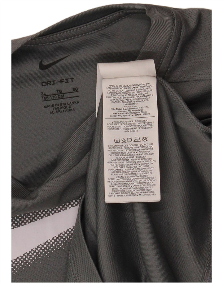 NIKE Boys Dri Fit Graphic T-Shirt Top 13-14 Years XL Grey Polyester