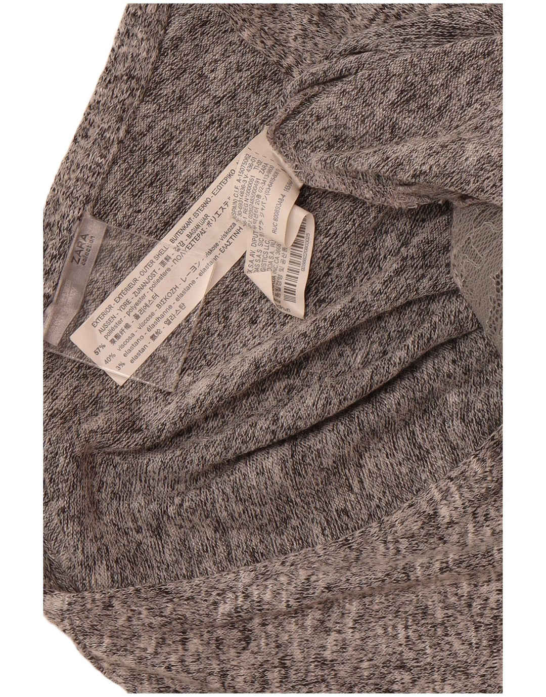 ZARA Womens V-Neck Jumper Sweater UK 14 Large Grey Flecked Polyester