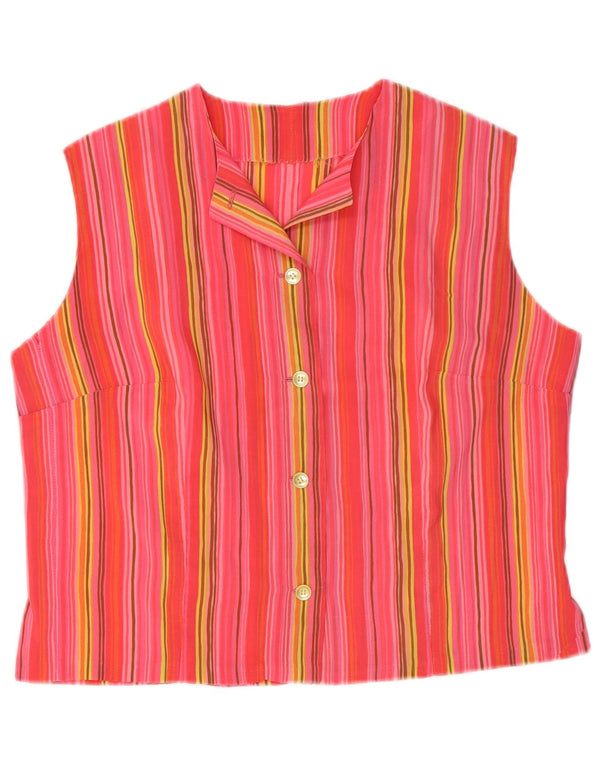 Vintage Womens Crop Sleeveless Shirt Blouse UK 14 Medium Pink Striped
