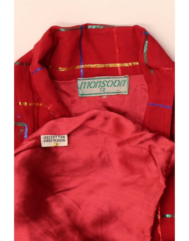Monsoon Womens 1 Button Blazer Jacket UK 12 Medium Red Check Cotton