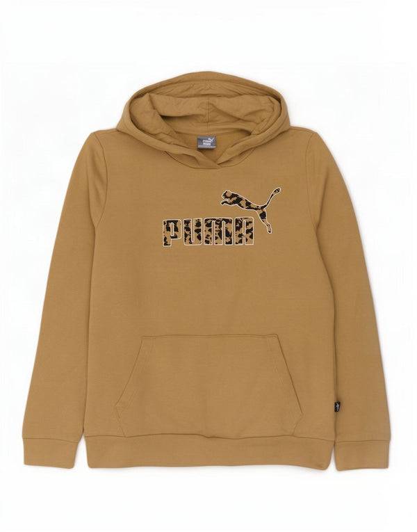 Puma Womens Graphic Hoodie Jumper UK 14 Medium Beige Cotton