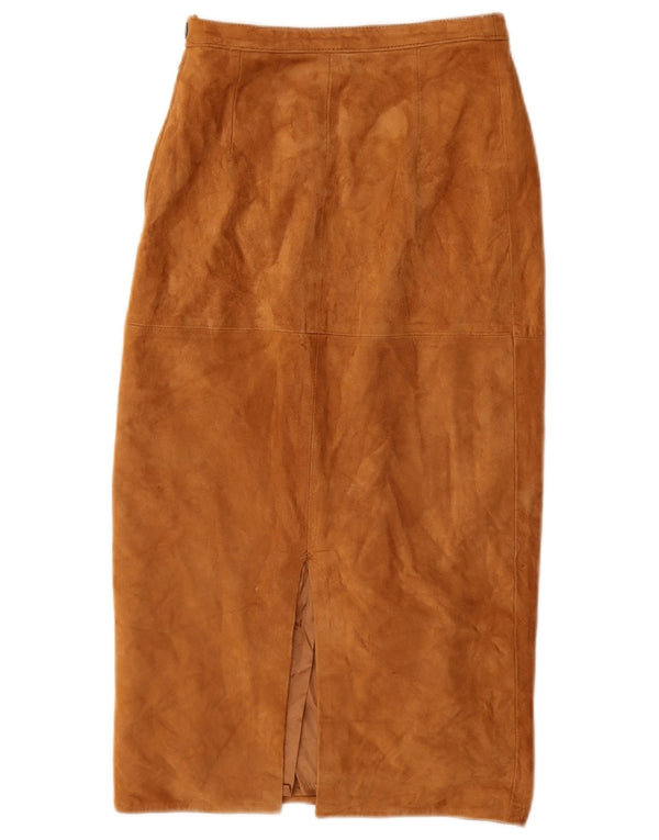 Vintage Womens Suede Midi Skirt W28 Medium Beige