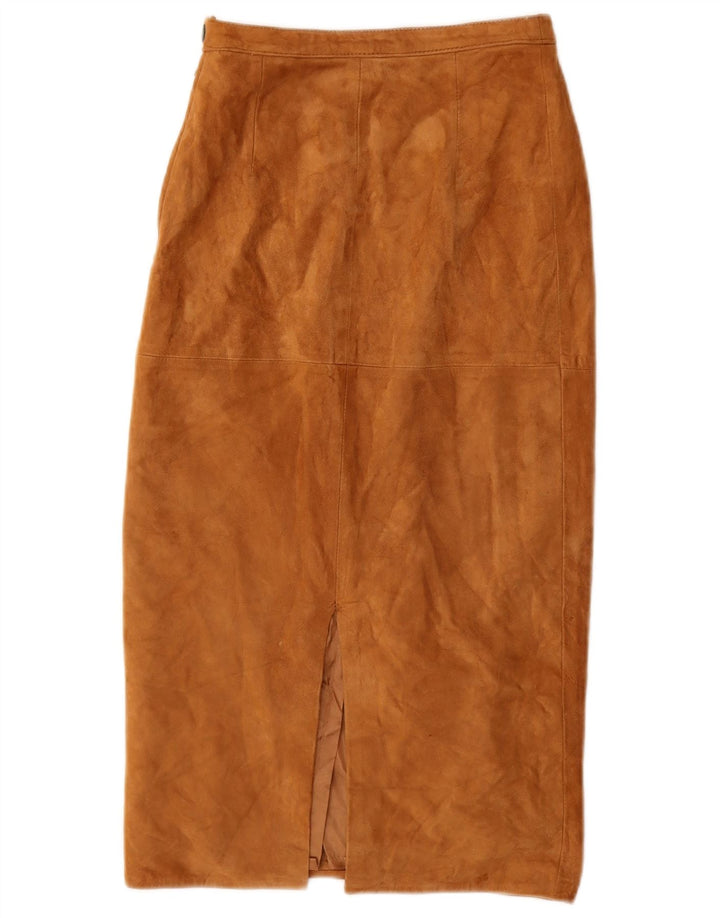 Vintage Womens Suede Midi Skirt W28 Medium Beige