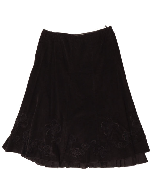 Marks & Spencer Womens Corduroy Skirt UK 16 Large W34 Black Floral Cotton