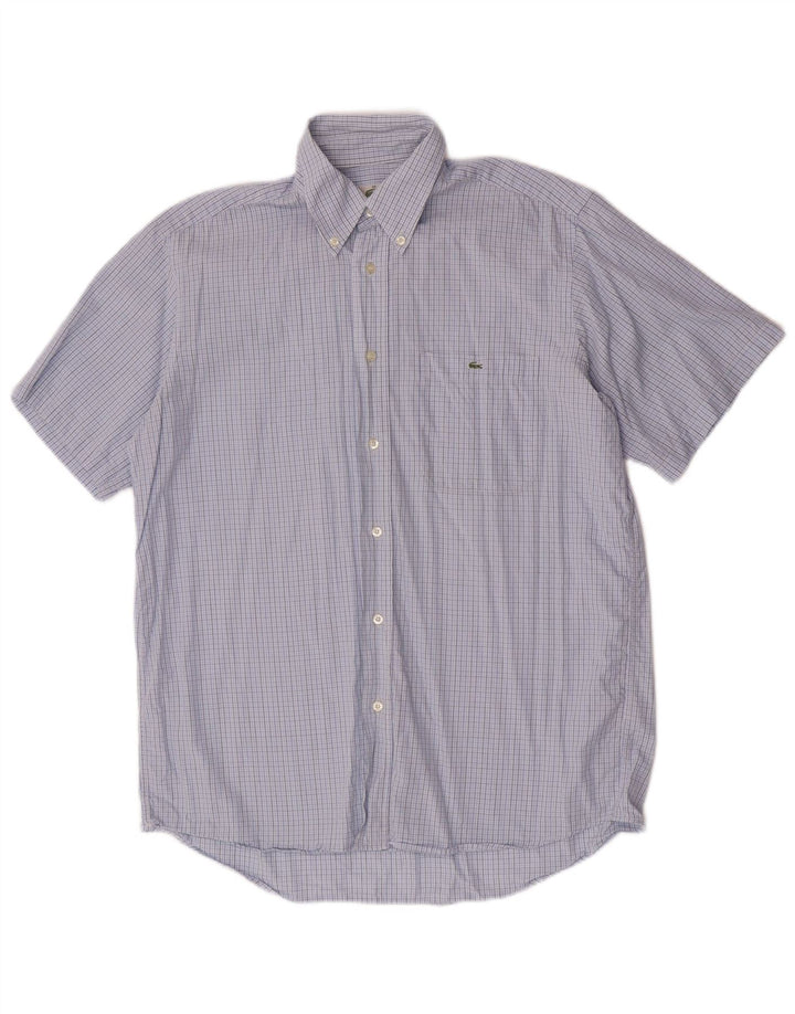 Lacoste Mens Short Sleeve Shirt Size 39 Medium Blue Gingham Cotton